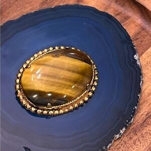Vintage Large Gold‎ Tone Tiger Eye Oval Cabochon Stone Brooch Boho Southwestern
